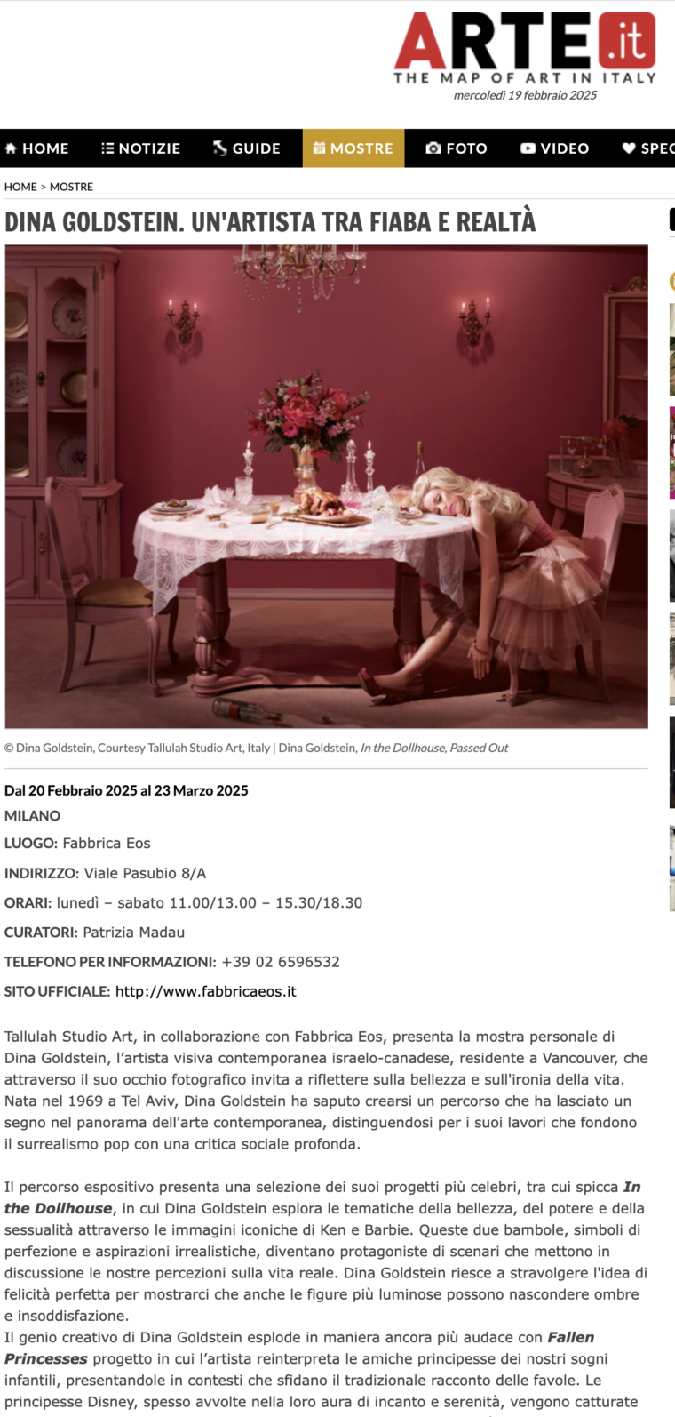 Artist photographer Dina Goldstein exhibition Milan Italy 02 2025 Tallulah Studio Art press